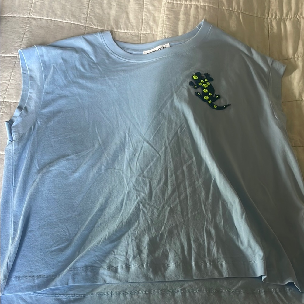 Essentiel Antwerp Light Blue Women's Sleeveless Tank Top Beaded Gecko